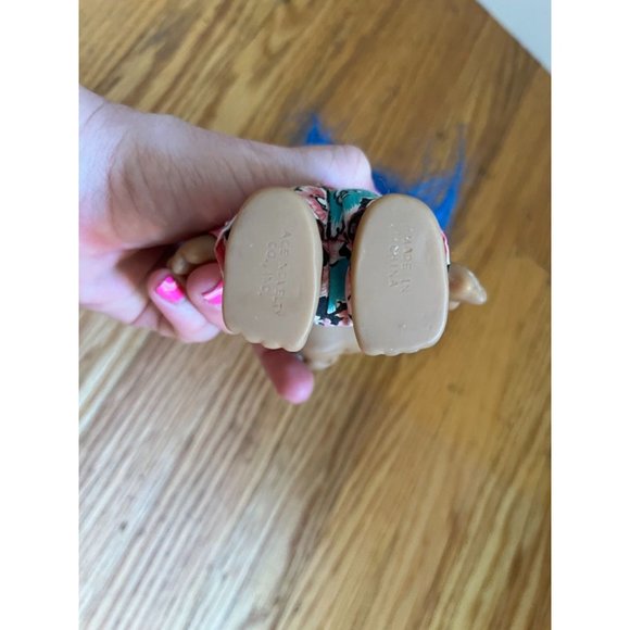 Vintage Blue Hair + Blue Star Belly Jewel Ace Novelty Co Troll with Pink Floral - Picture 4 of 6